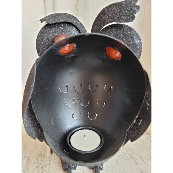 black glitter metal owl tealight candle holder Halloween home decor - Picture 7 of 9